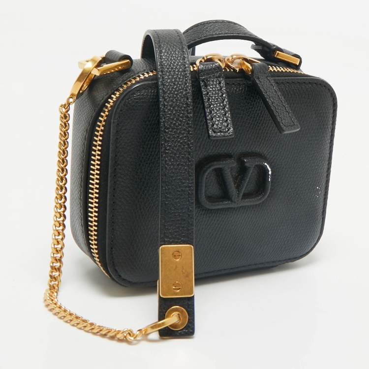 Pre Owned Valentino Black Leather Mini VSling Camera Crossbody Bag