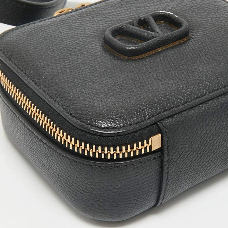 Pre Owned Valentino Black Leather Mini VSling Camera Crossbody Bag