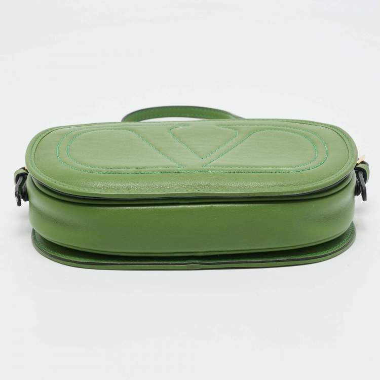 Pre Owned Valentino Green Leather Logo Go Crossbody Bag