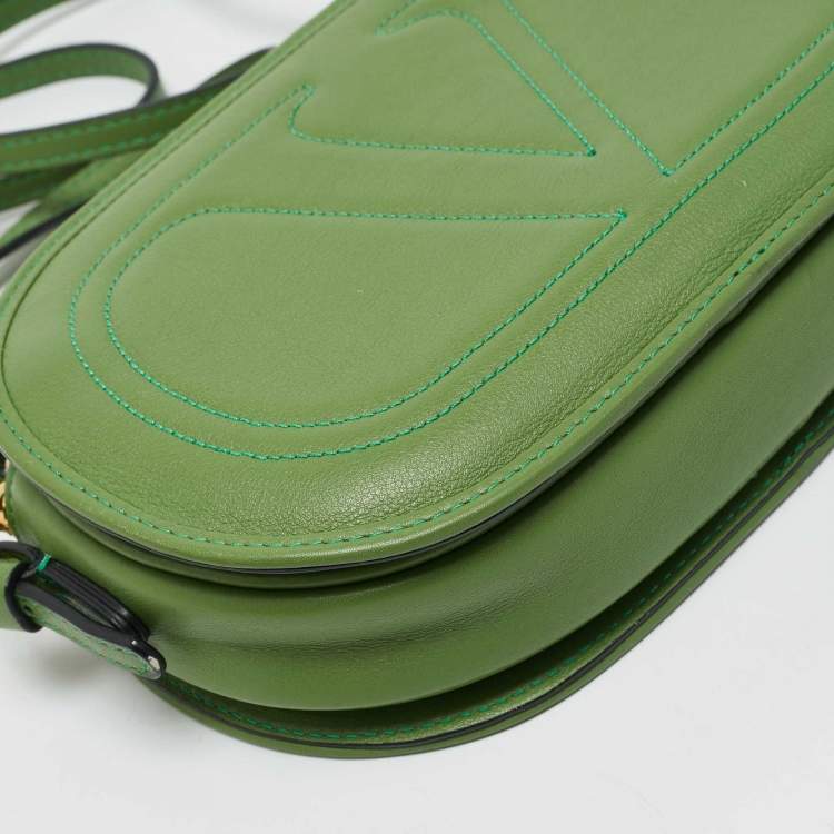 Pre Owned Valentino Green Leather Logo Go Crossbody Bag