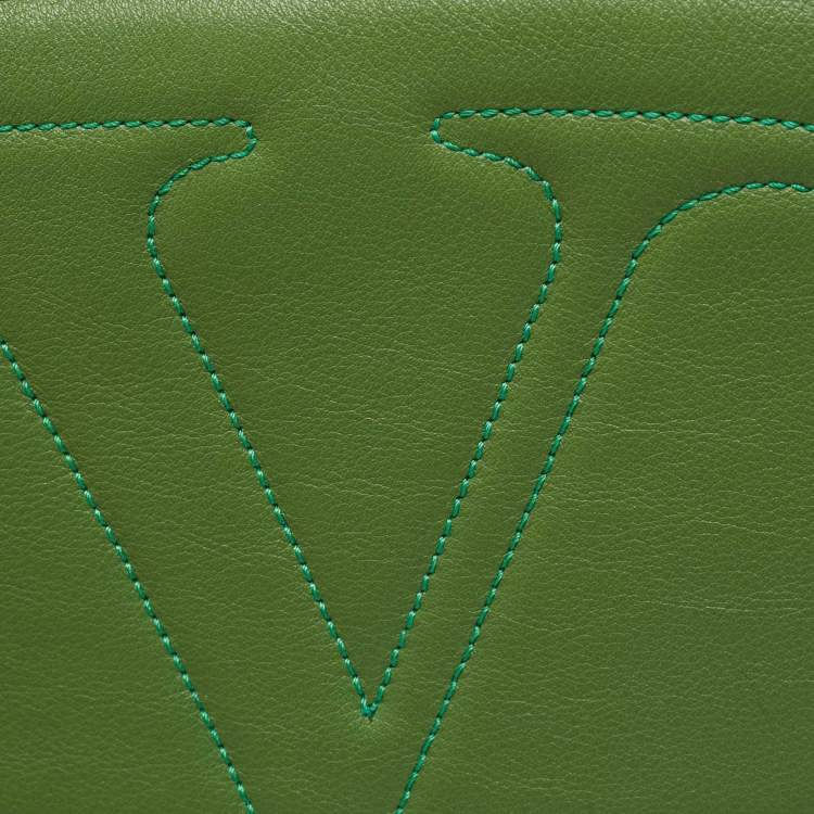 Pre Owned Valentino Green Leather Logo Go Crossbody Bag