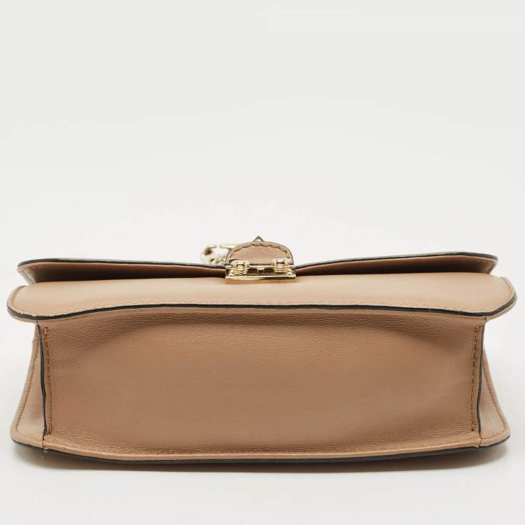Pre Owned Valentino Beige Leather Medium Rockstud Glam Lock Shoulder Bag