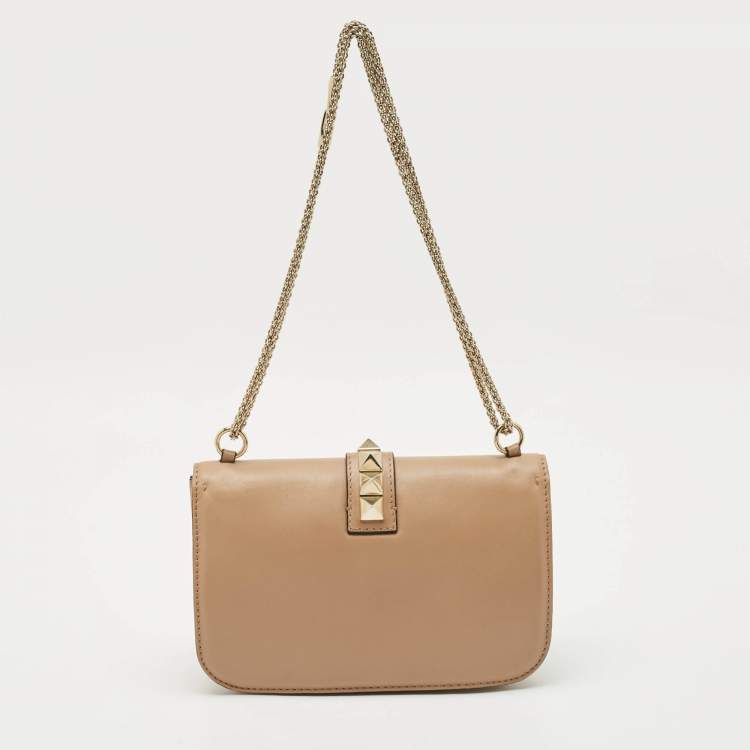 Pre Owned Valentino Beige Leather Medium Rockstud Glam Lock Shoulder Bag