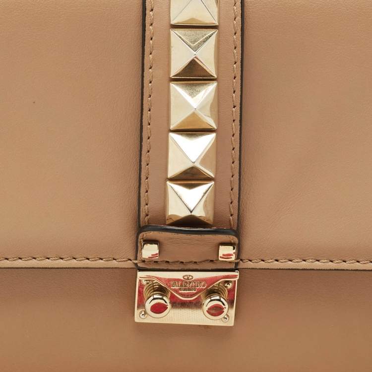 Pre Owned Valentino Beige Leather Medium Rockstud Glam Lock Shoulder Bag