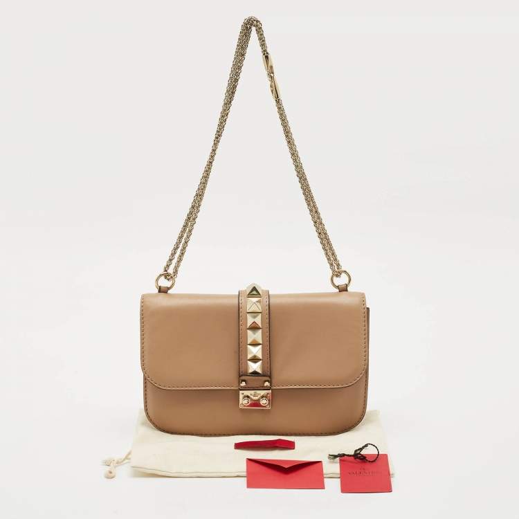 Pre Owned Valentino Beige Leather Medium Rockstud Glam Lock Shoulder Bag
