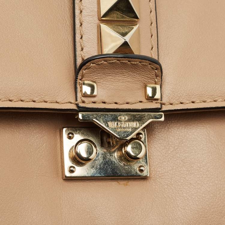 Pre Owned Valentino Beige Leather Medium Rockstud Glam Lock Shoulder Bag