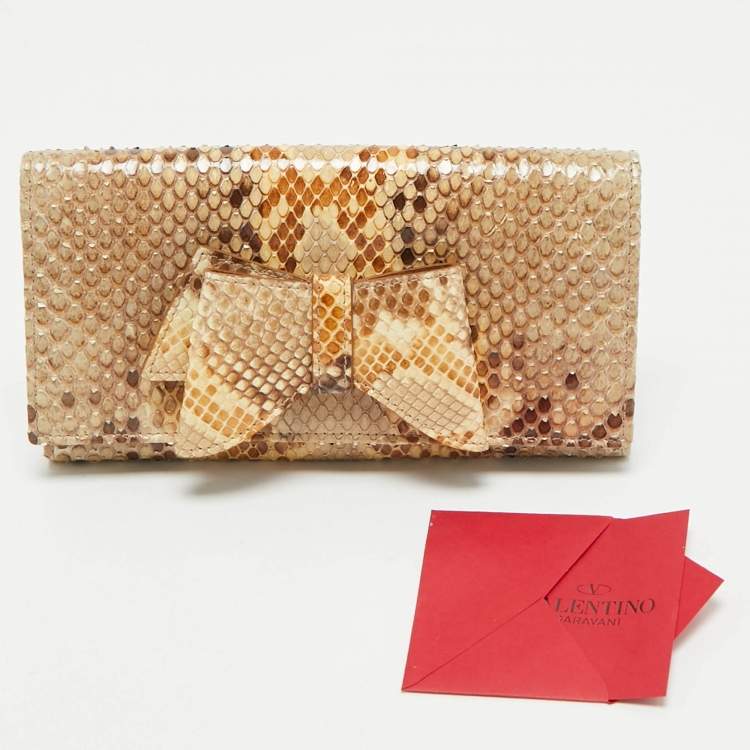 Pre Owned Valentino Beige Python Bow Flap Continental Wallet