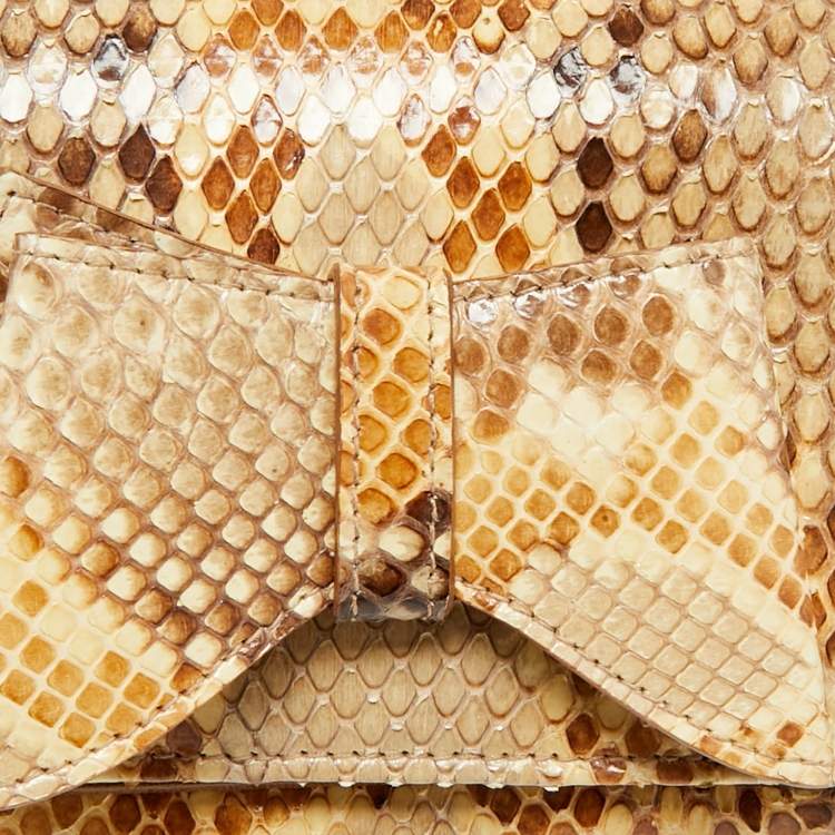 Pre Owned Valentino Beige Python Bow Flap Continental Wallet