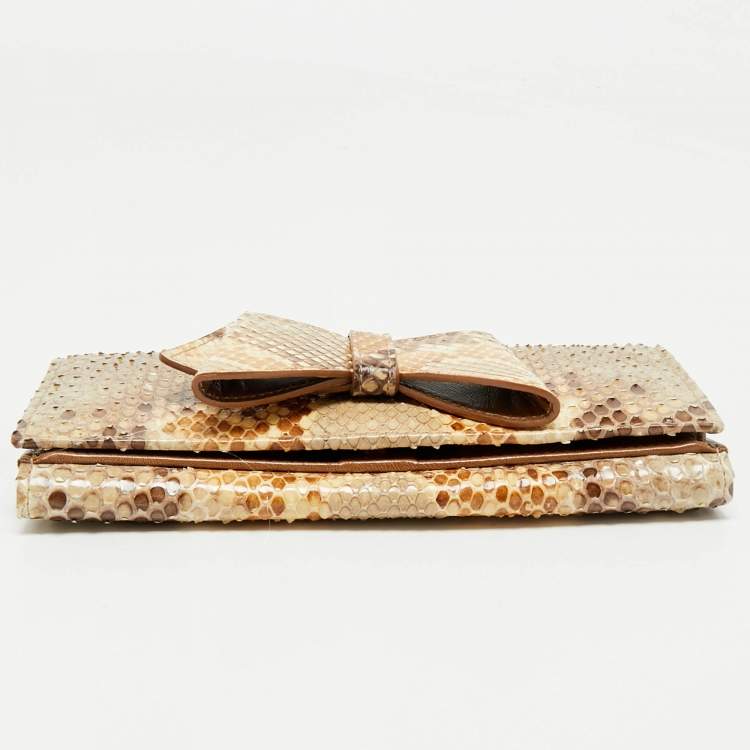 Pre Owned Valentino Beige Python Bow Flap Continental Wallet