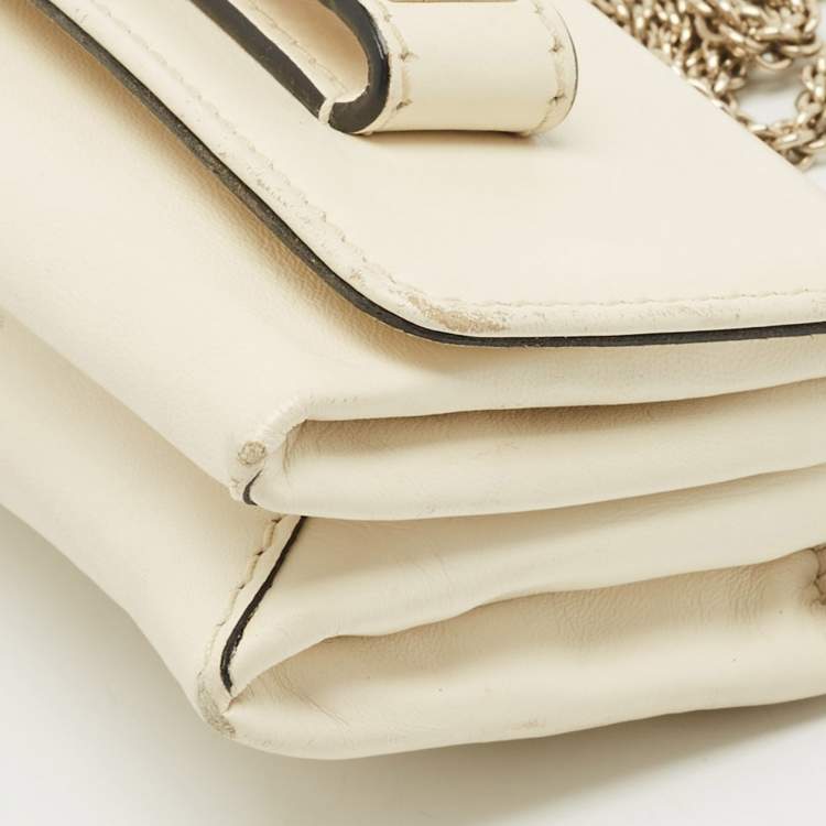 Pre Owned Valentino Ivory Leather Mini Va Va Voom Chain Clutch