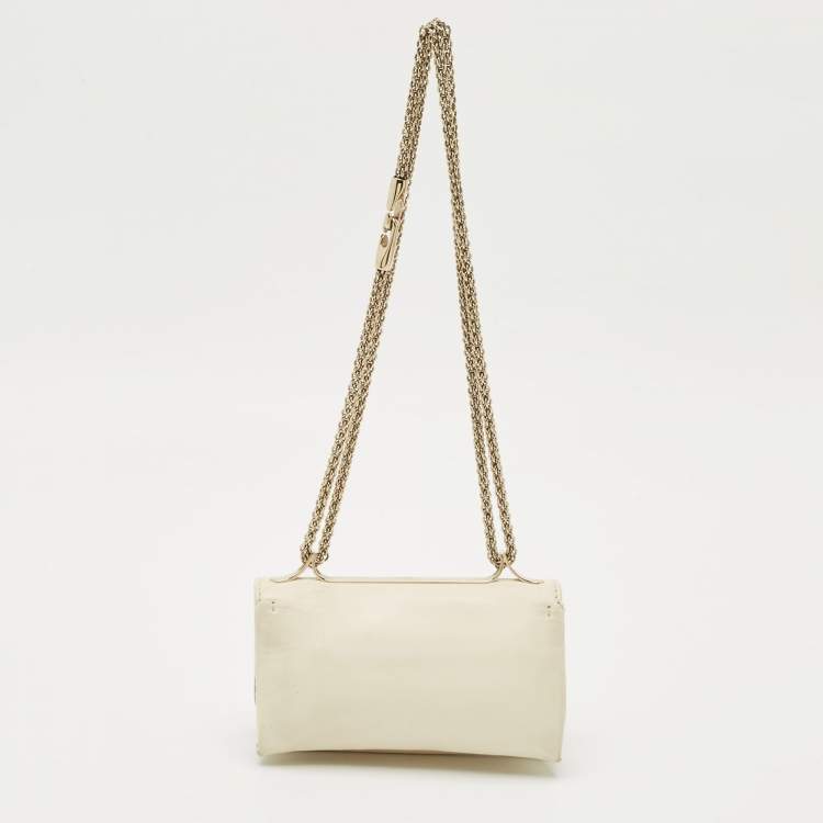 Pre Owned Valentino Ivory Leather Mini Va Va Voom Chain Clutch