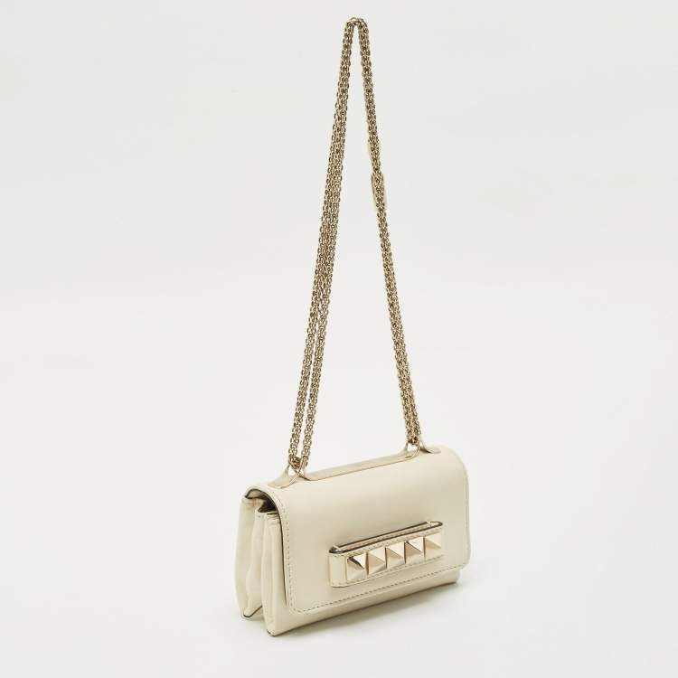 Pre Owned Valentino Ivory Leather Mini Va Va Voom Chain Clutch
