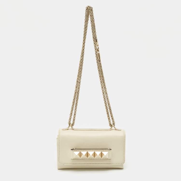 Pre Owned Valentino Ivory Leather Mini Va Va Voom Chain Clutch