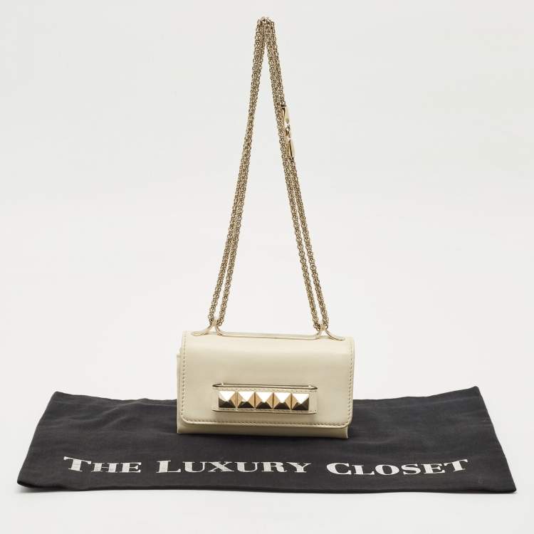 Pre Owned Valentino Ivory Leather Mini Va Va Voom Chain Clutch