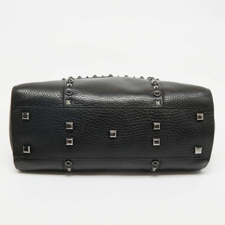 Pre Owned Valentino Black Leather Medium My Rockstud Rolling Top Handle Bag