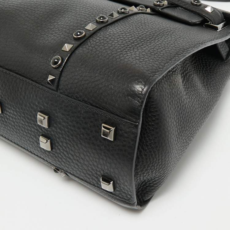 Pre Owned Valentino Black Leather Medium My Rockstud Rolling Top Handle Bag