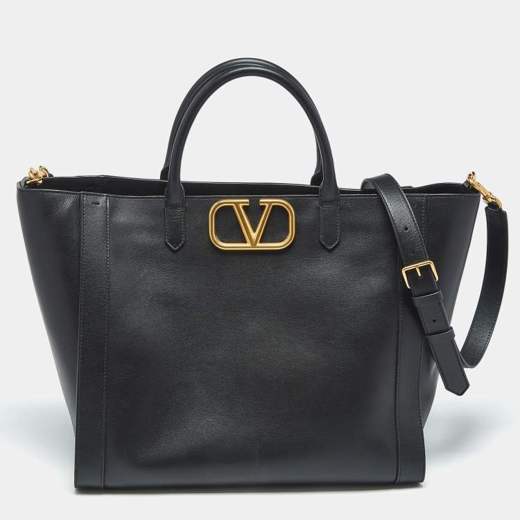 Pre Owned Valentino Black Leather VLogo Signature Tote
