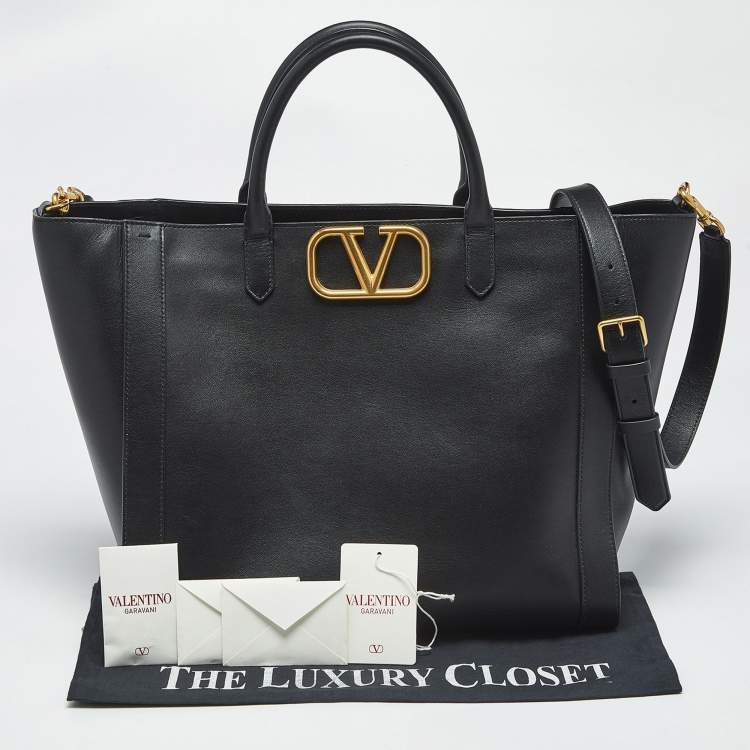 Pre Owned Valentino Black Leather VLogo Signature Tote