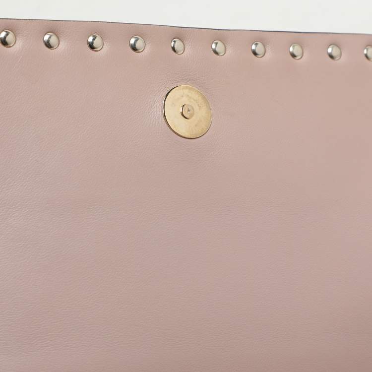 Pre Owned Valentino Burgundy Leather Rockstud Flap Wristlet Clutch