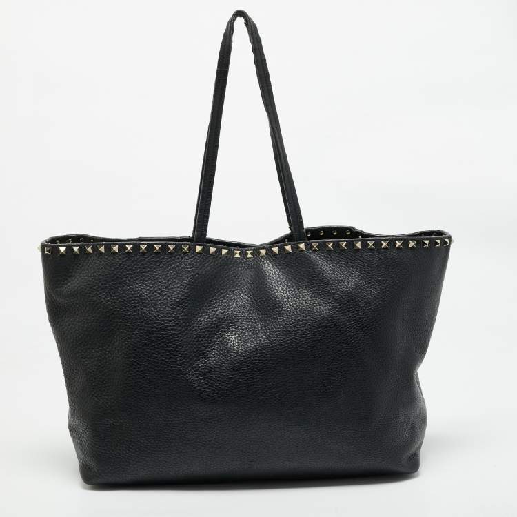 Pre Owned Valentino Black Leather Rockstud Shopper Tote