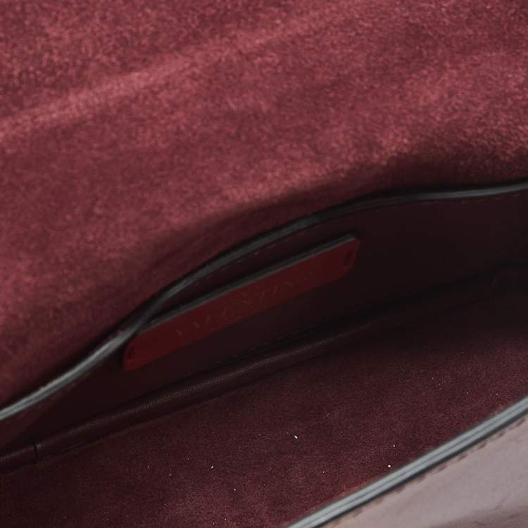 Pre Owned Valentino Burgundy Leather Rockstud Flap Crossbody Bag