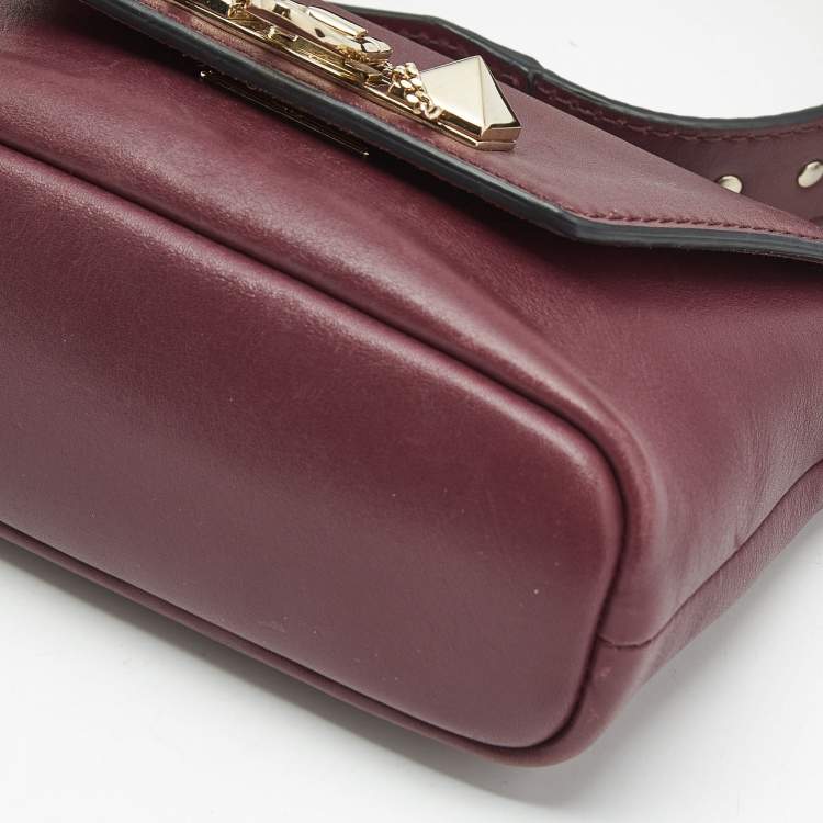 Pre Owned Valentino Burgundy Leather Rockstud Flap Crossbody Bag