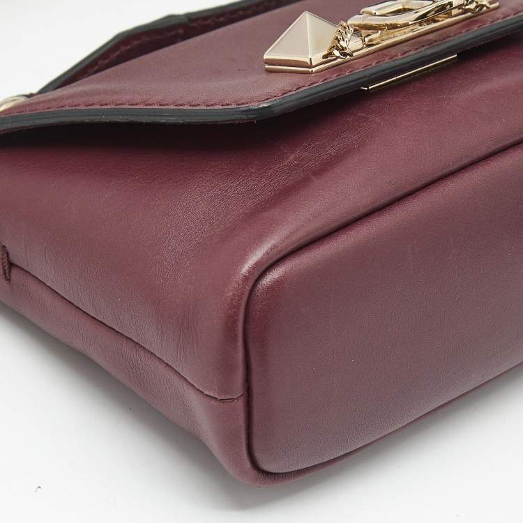 Pre Owned Valentino Burgundy Leather Rockstud Flap Crossbody Bag