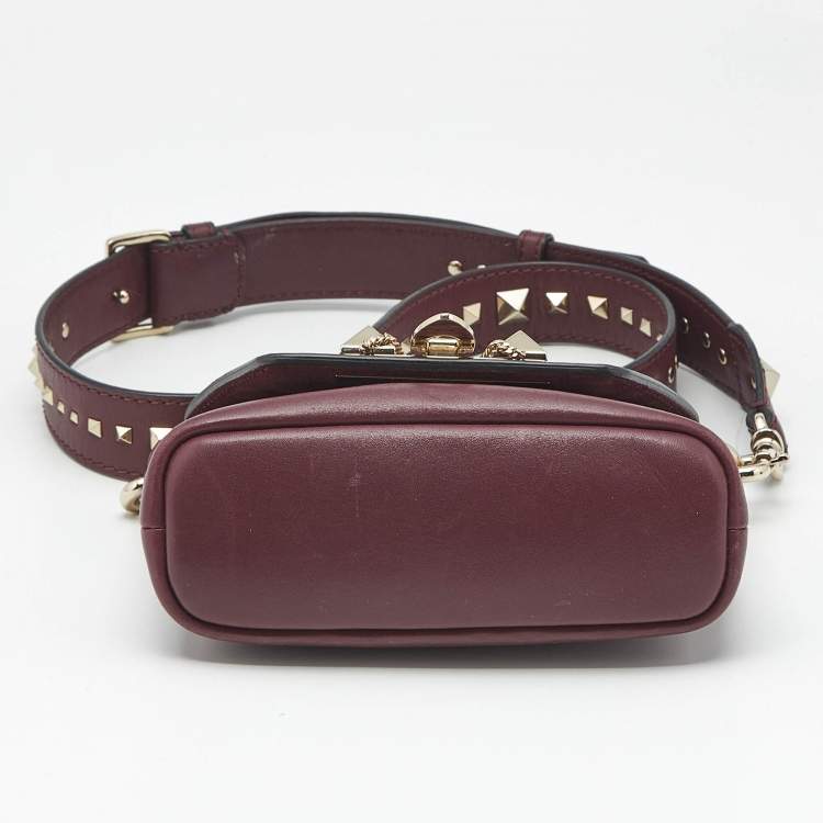 Pre Owned Valentino Burgundy Leather Rockstud Flap Crossbody Bag