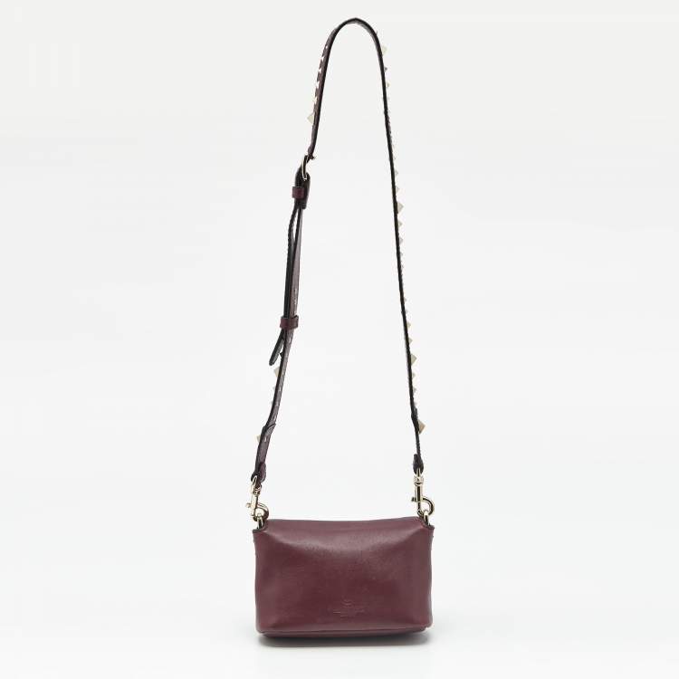 Pre Owned Valentino Burgundy Leather Rockstud Flap Crossbody Bag