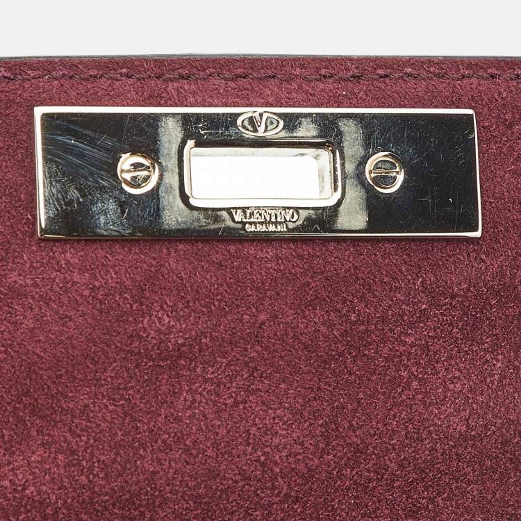 Pre Owned Valentino Burgundy Leather Rockstud Flap Crossbody Bag