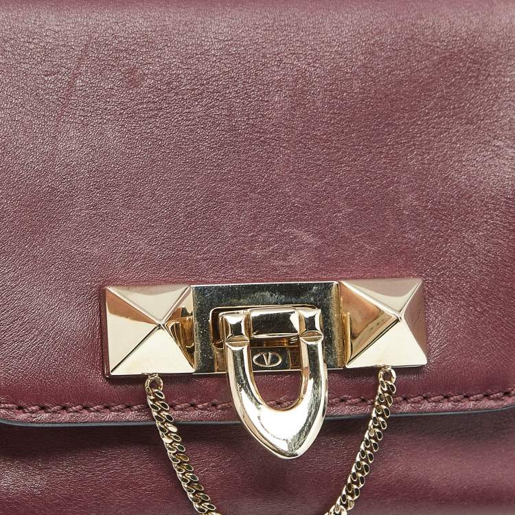 Pre Owned Valentino Burgundy Leather Rockstud Flap Crossbody Bag