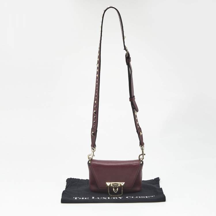 Pre Owned Valentino Burgundy Leather Rockstud Flap Crossbody Bag
