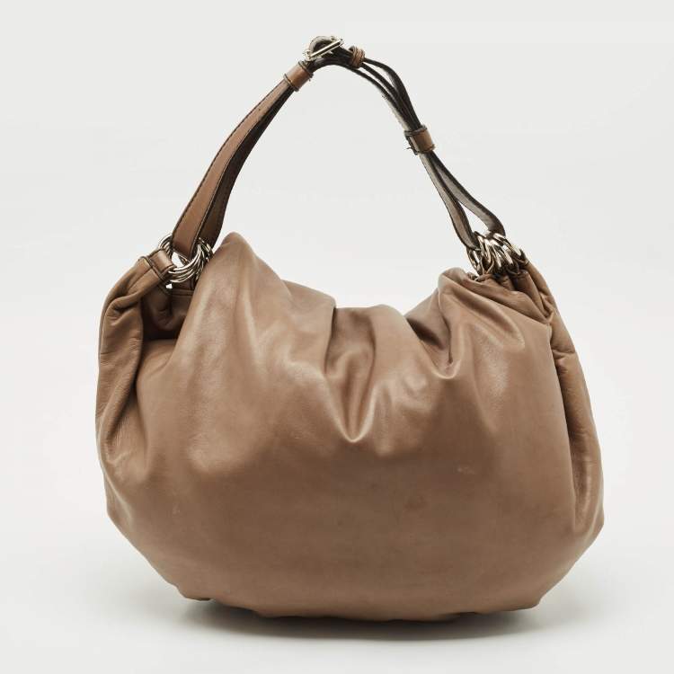 Pre Owned Valentino Beige Leather Crystal Embellished Catch Hobo