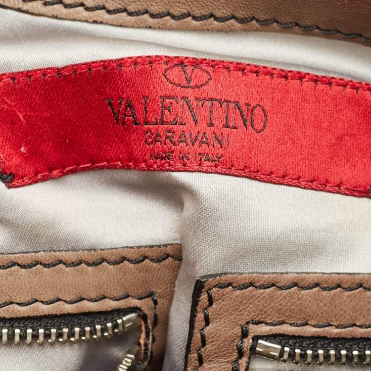 Pre Owned Valentino Beige Leather Crystal Embellished Catch Hobo