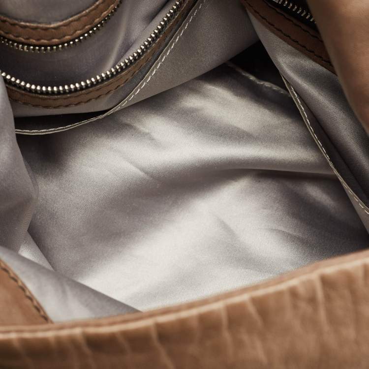 Pre Owned Valentino Beige Leather Crystal Embellished Catch Hobo