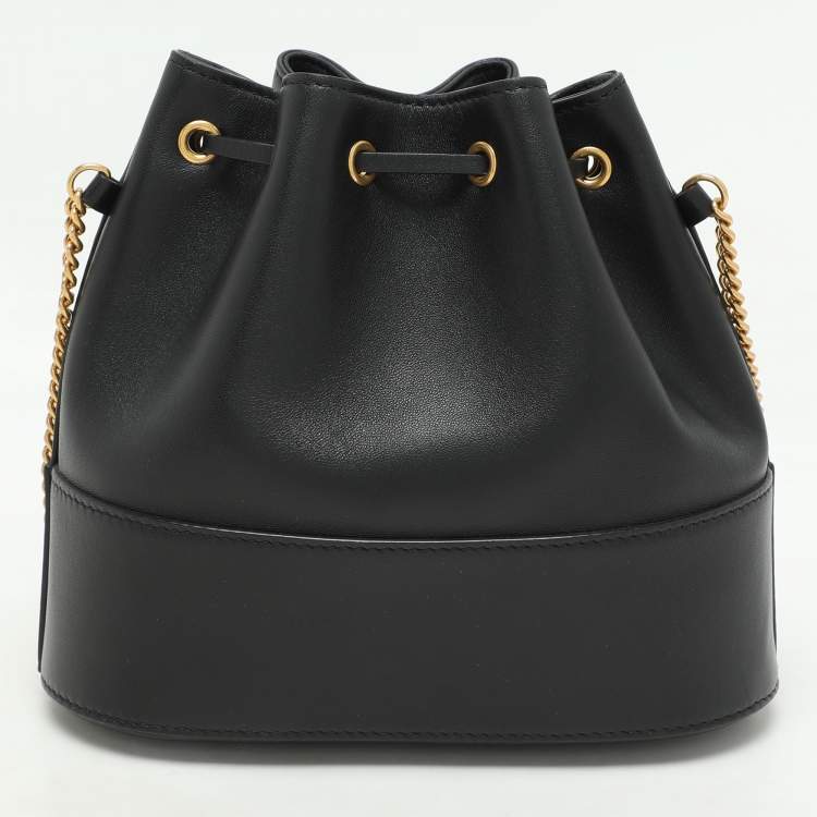 Pre Owned Valentino Black Leather VLogo Signature Mini Bucket Bag