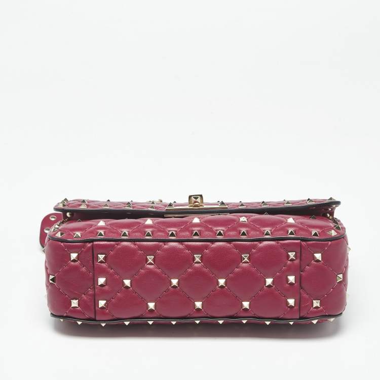 Pre Owned Valentino Magenta Quilted Leather Small Rockstud Spike Top Handle Bag