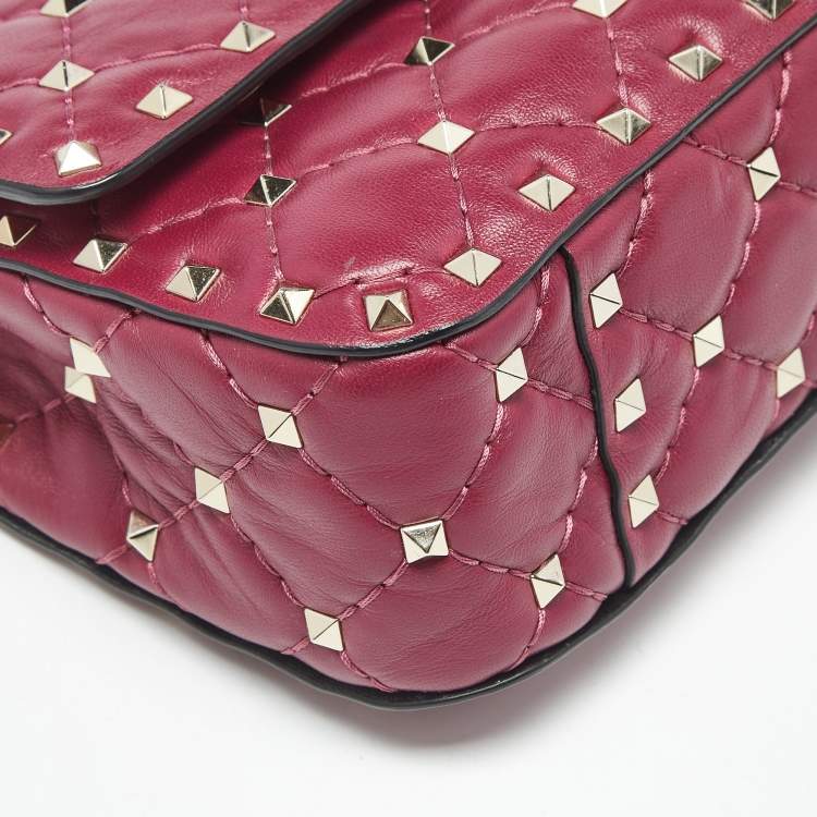 Pre Owned Valentino Magenta Quilted Leather Small Rockstud Spike Top Handle Bag