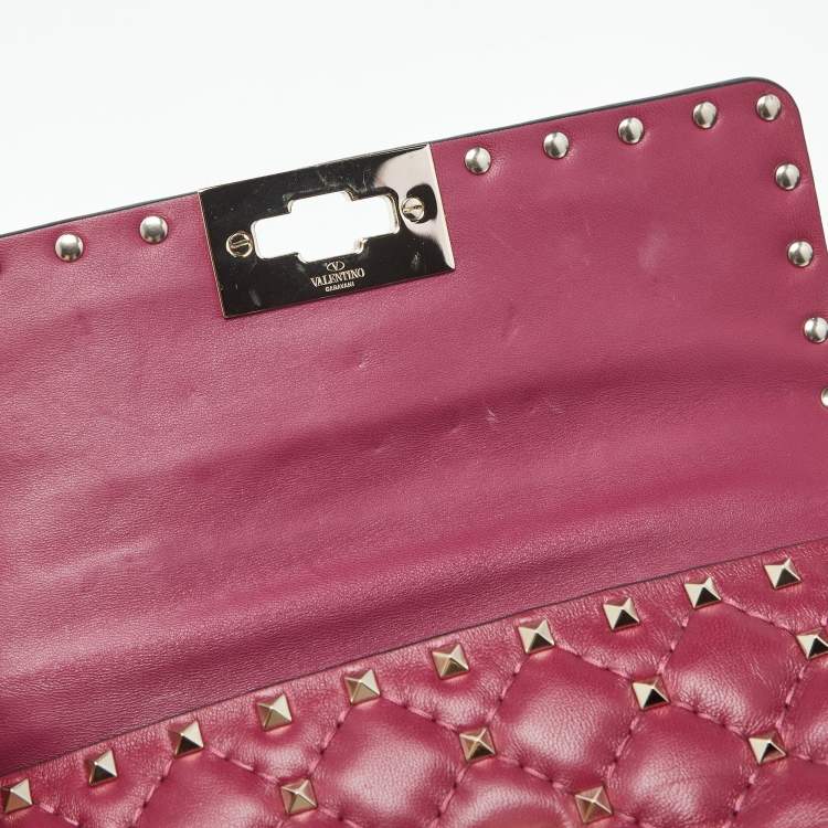 Pre Owned Valentino Magenta Quilted Leather Small Rockstud Spike Top Handle Bag