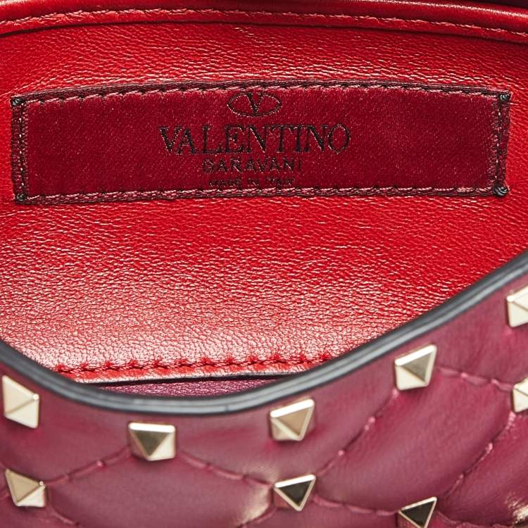 Pre Owned Valentino Magenta Quilted Leather Small Rockstud Spike Top Handle Bag