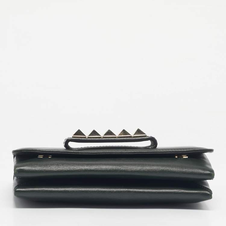Pre Owned Valentino Green Leather Rockstud Va Va Voom Chain Shoulder Bag