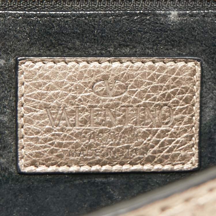 Pre Owned Valentino Gold Leather Small Rockstud Glam Lock Flap Bag