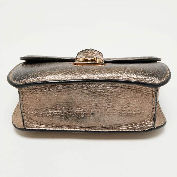 Pre Owned Valentino Gold Leather Small Rockstud Glam Lock Flap Bag