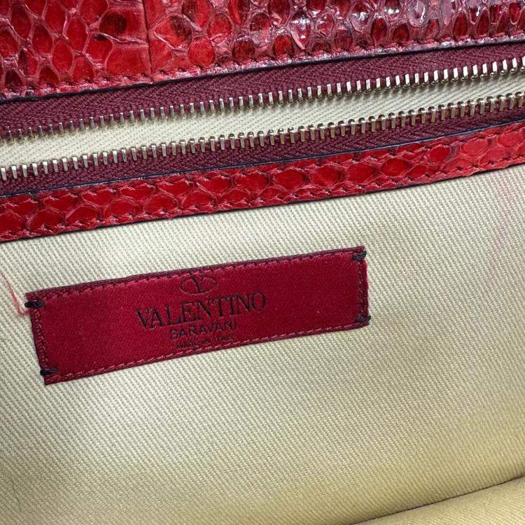 Pre Owned Valentino Red Rockstud Python Small Glam Lock Flap Bag
