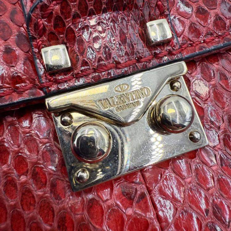 Pre Owned Valentino Red Rockstud Python Small Glam Lock Flap Bag