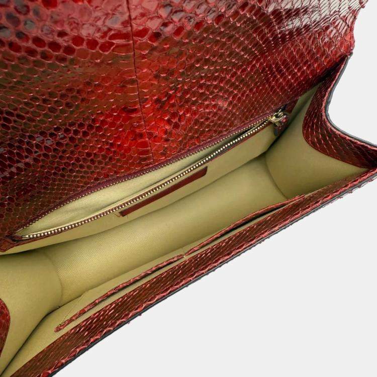 Pre Owned Valentino Red Rockstud Python Small Glam Lock Flap Bag