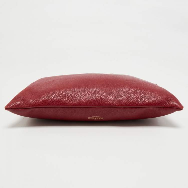 Pre Owned Valentino Red Leather Zip Wristlet Clutch