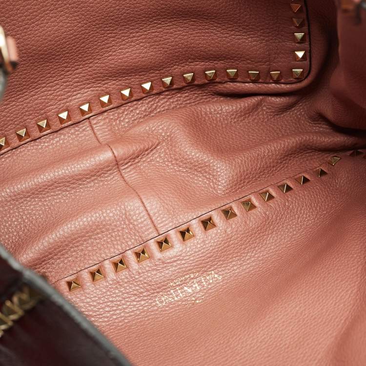 Pre Owned Valentino Burgundy/Beige Leather Rockstud Reversible Tote