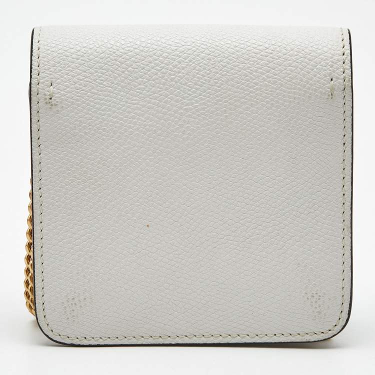 Pre Owned Valentino White Leather VLogo Compact Wallet On Chain