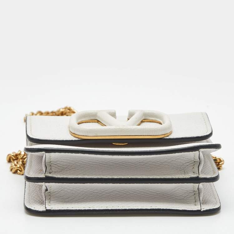 Pre Owned Valentino White Leather VLogo Compact Wallet On Chain
